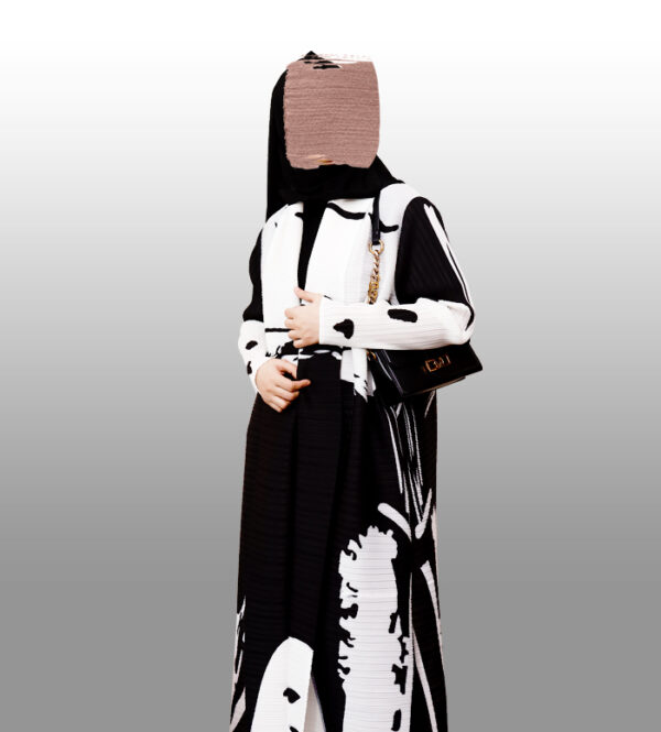 Black and White Long pleated shrug abaya