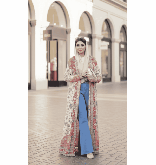 Multi-shaded Tangerine Long Pleated Shrug Abaya