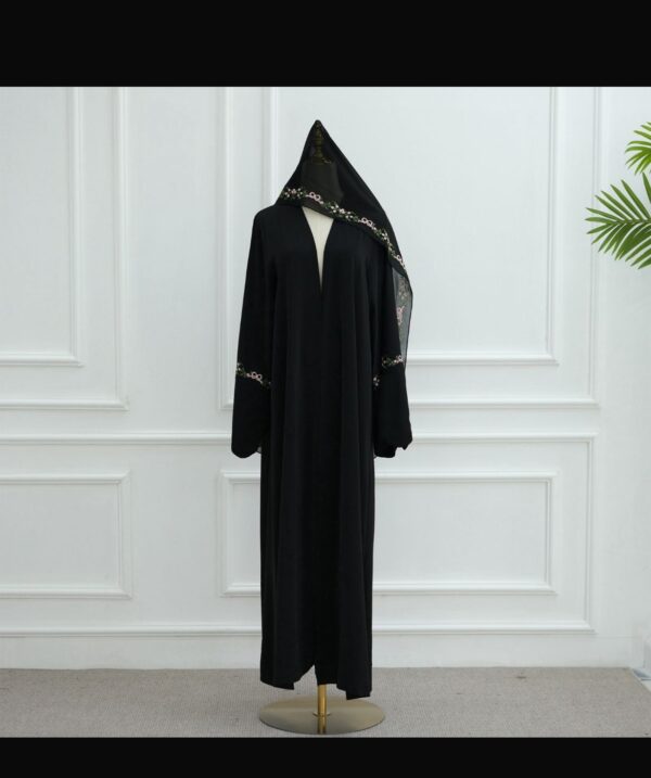 Embroidered sleeve scalloped black abaya