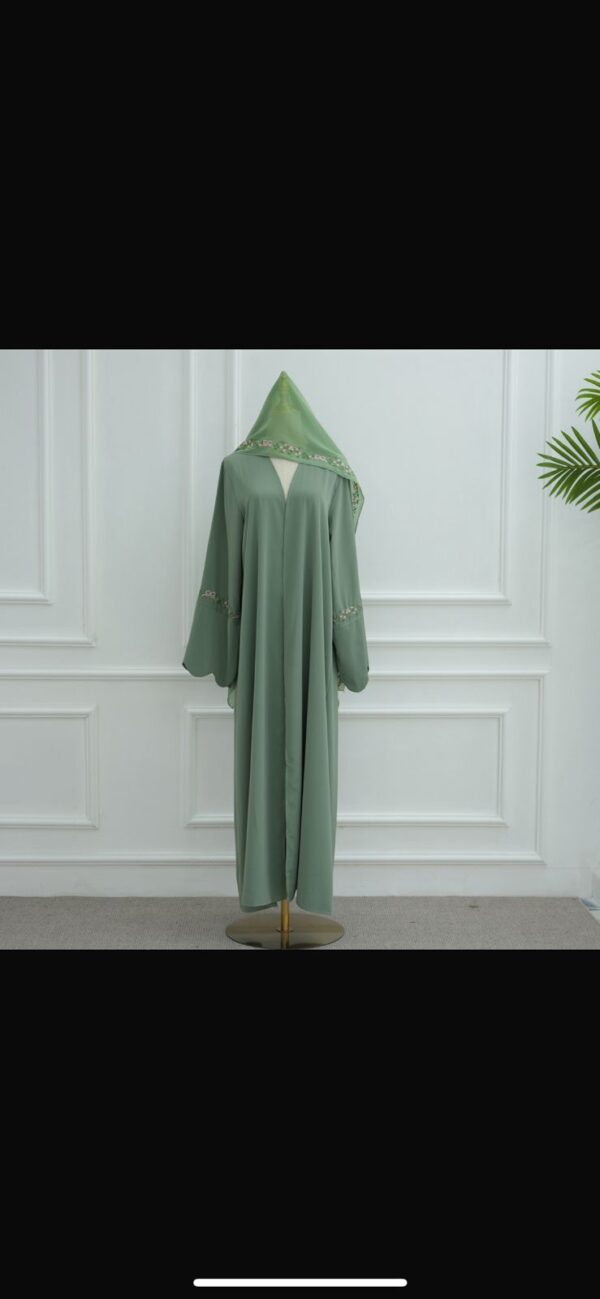 Embroidered Sea Green Scalloped sleeve abaya