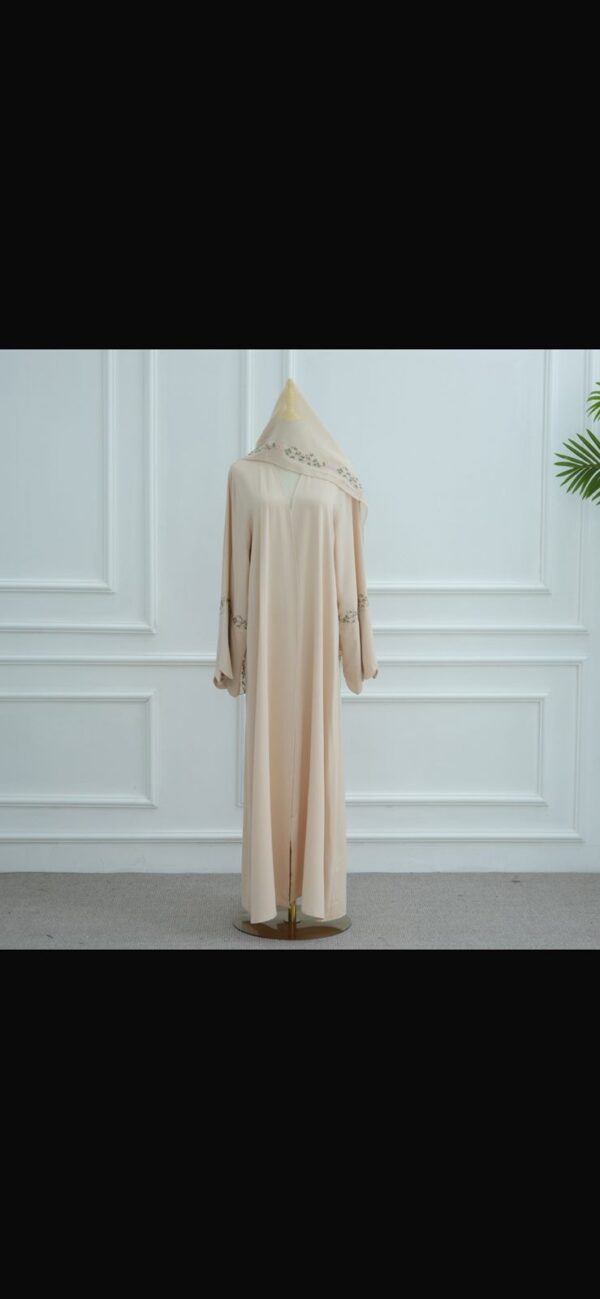 Embroidered Beige Scalloped sleeve abaya