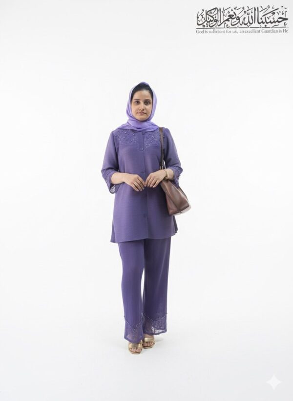 Lavender Freesize Studded Lace Co-Ord set