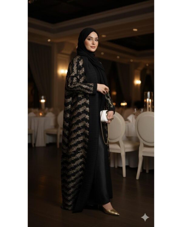 Gold foil pleated abaya